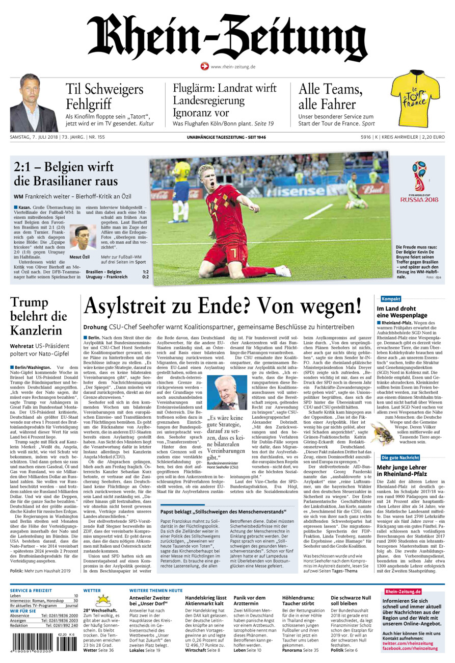 Rhein-Zeitung Kreis Ahrweiler vom Samstag, 07.07.2018