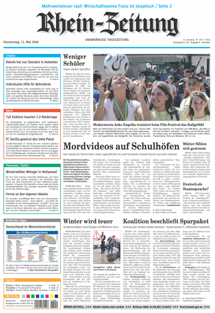 Rhein-Zeitung Kreis Ahrweiler vom Donnerstag, 11.05.2006