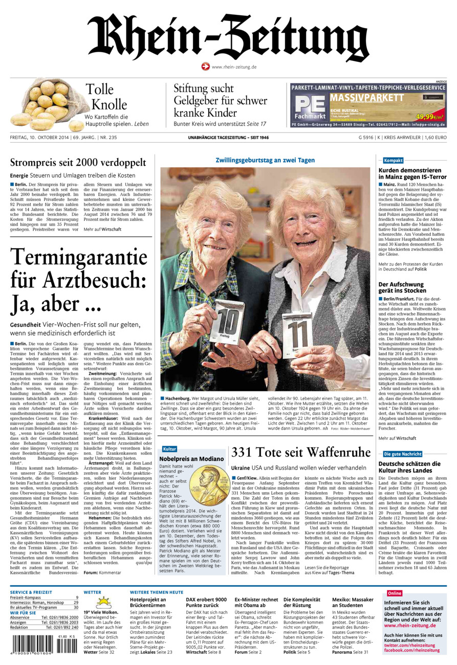 Rhein-Zeitung Kreis Ahrweiler vom Freitag, 10.10.2014
