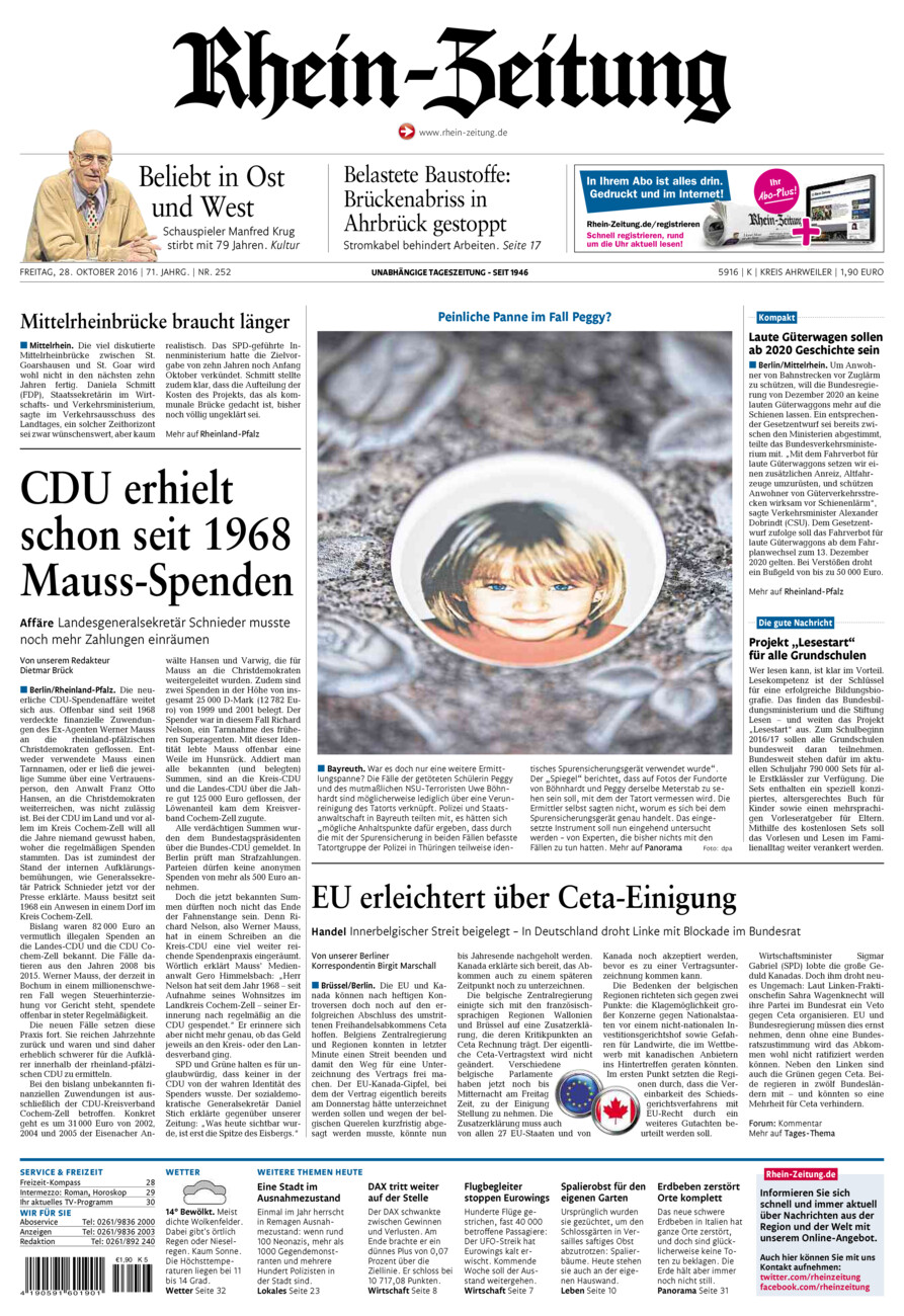 Rhein-Zeitung Kreis Ahrweiler vom Freitag, 28.10.2016