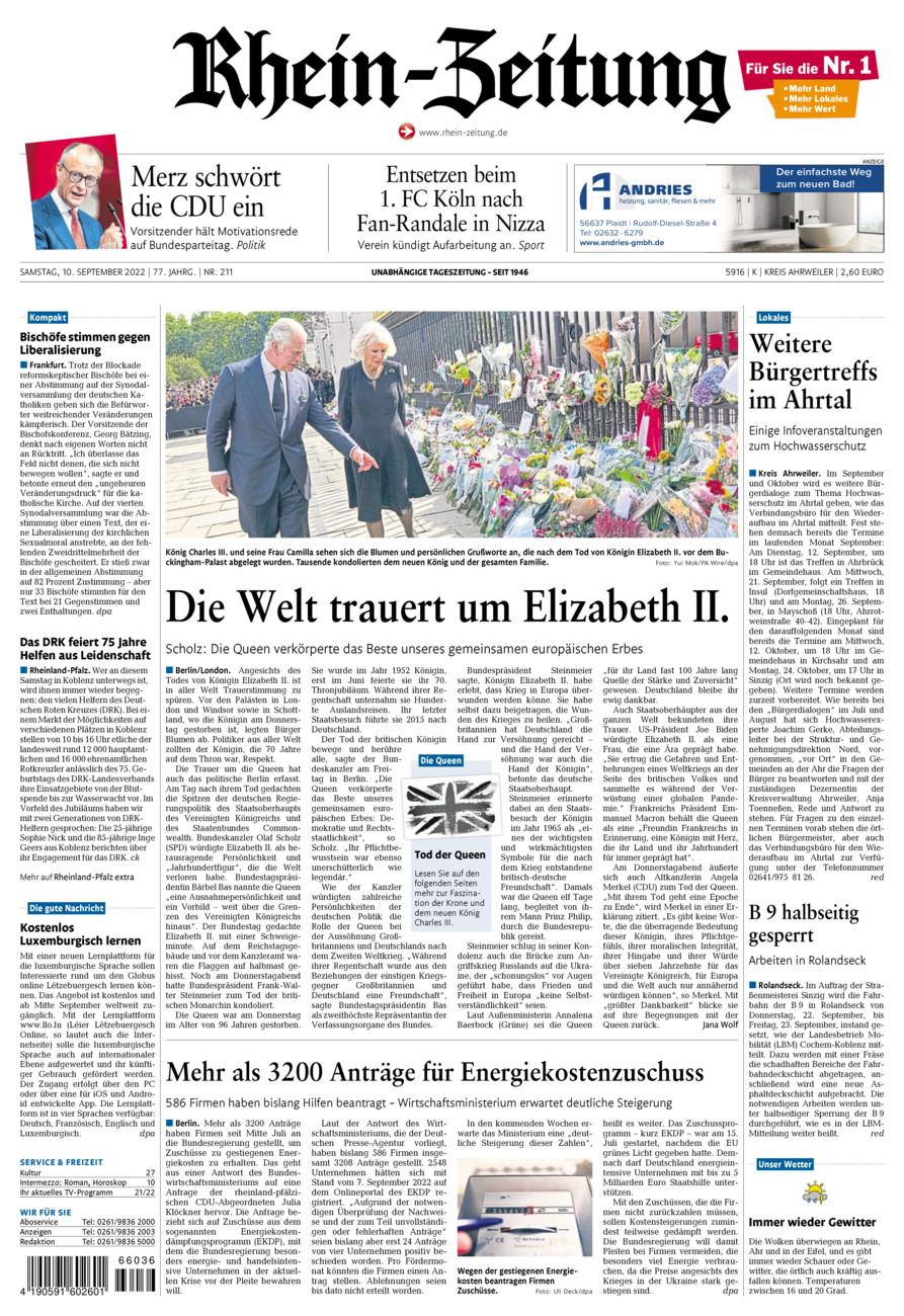 Rhein-Zeitung Kreis Ahrweiler vom Samstag, 10.09.2022