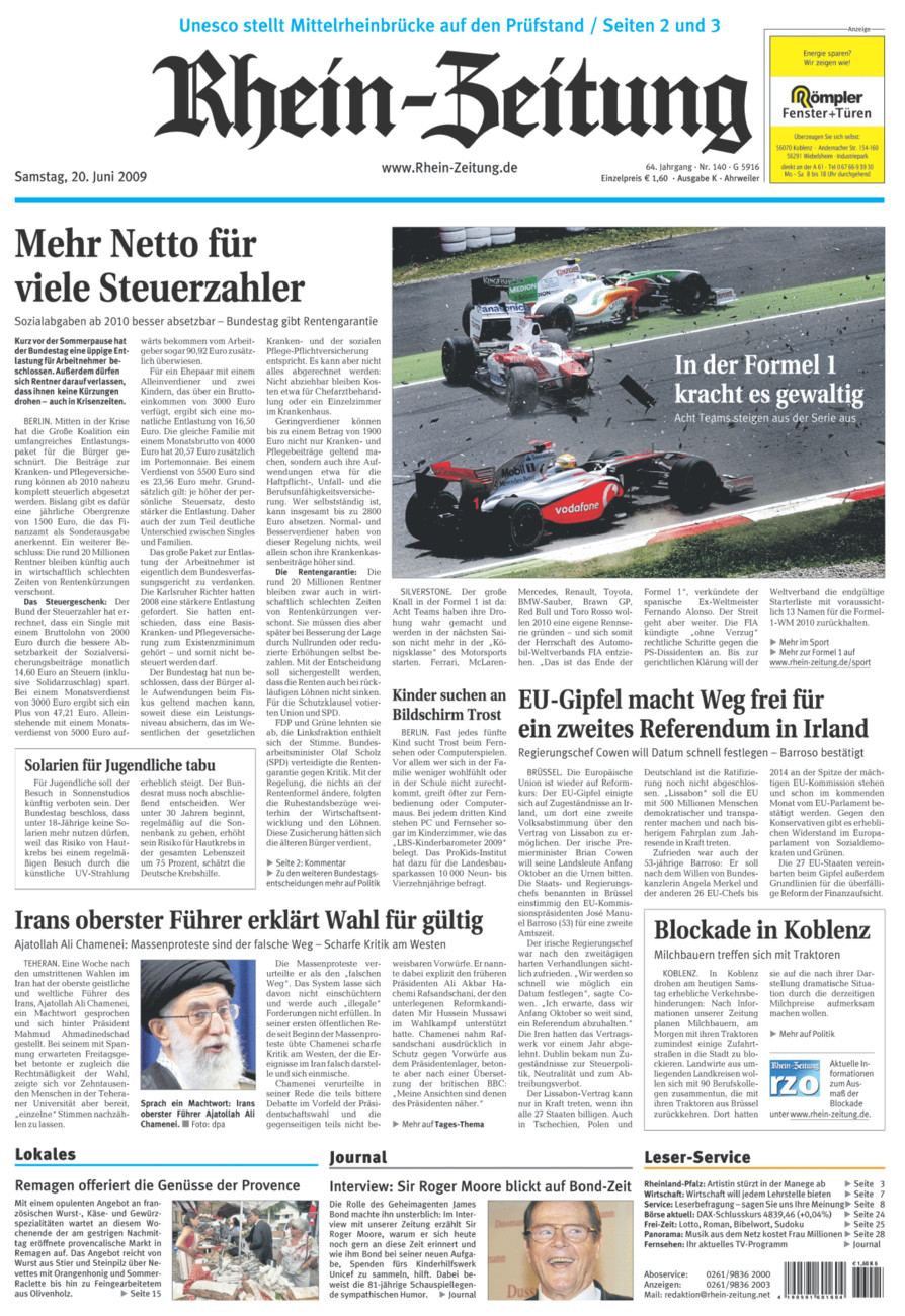 Rhein-Zeitung Kreis Ahrweiler vom Samstag, 20.06.2009