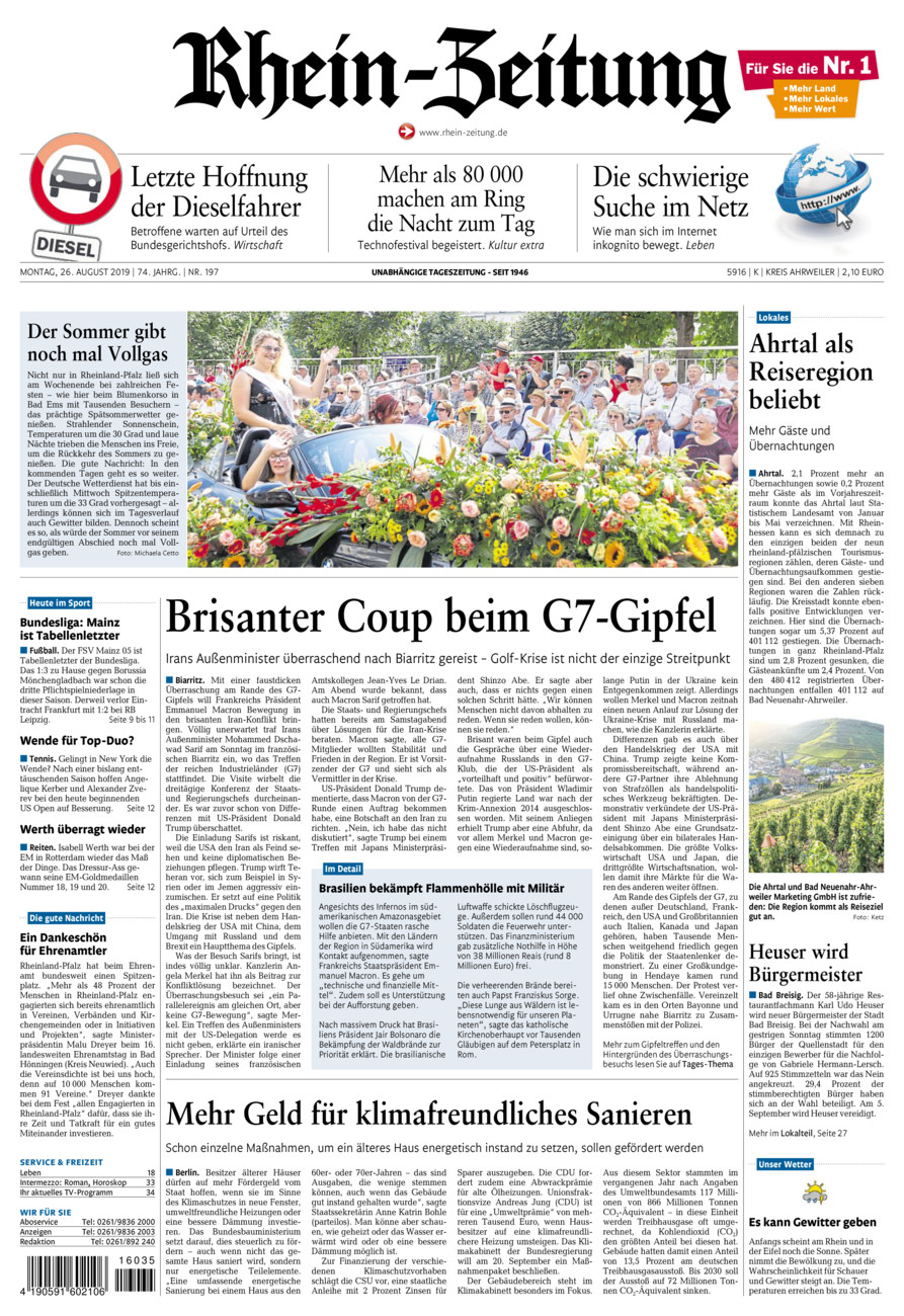 Rhein-Zeitung Kreis Ahrweiler vom Montag, 26.08.2019