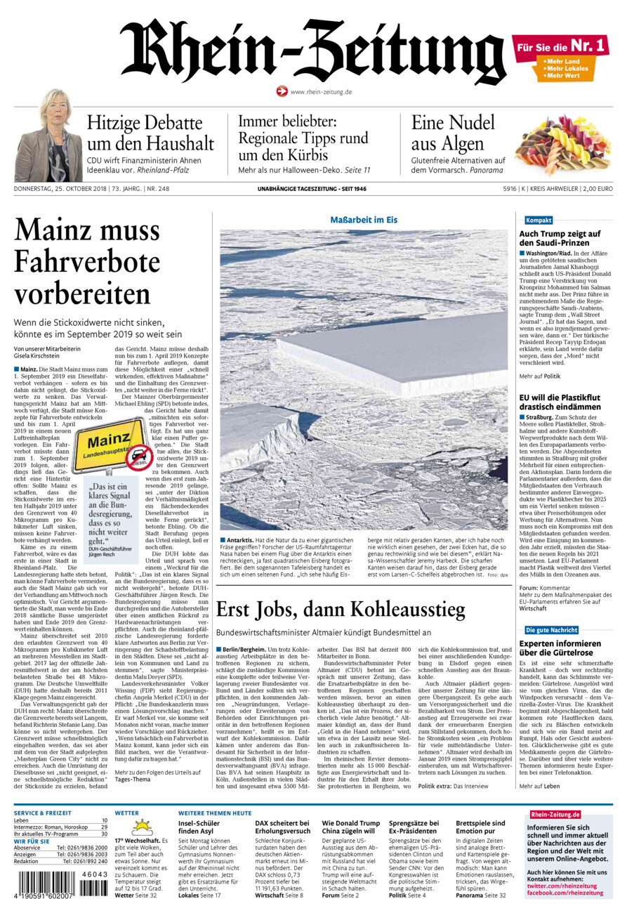 Rhein-Zeitung Kreis Ahrweiler vom Donnerstag, 25.10.2018
