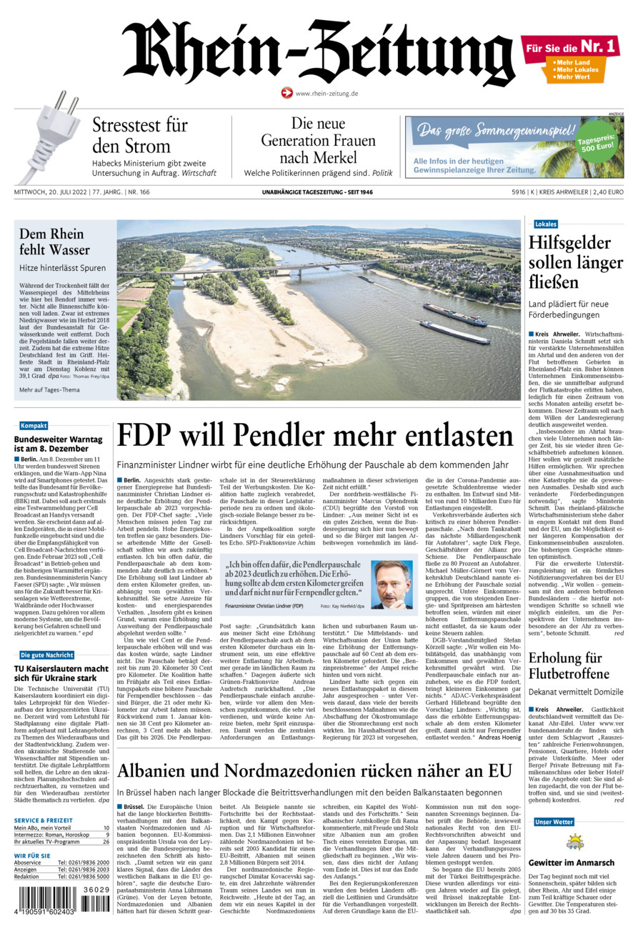 Rhein-Zeitung Kreis Ahrweiler vom Mittwoch, 20.07.2022