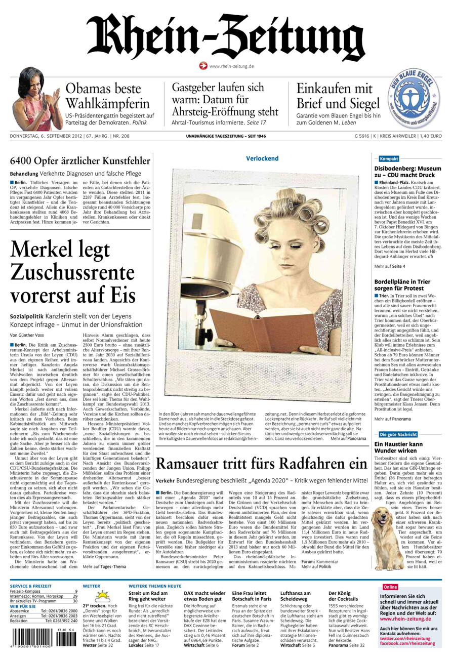 Rhein-Zeitung Kreis Ahrweiler vom Donnerstag, 06.09.2012