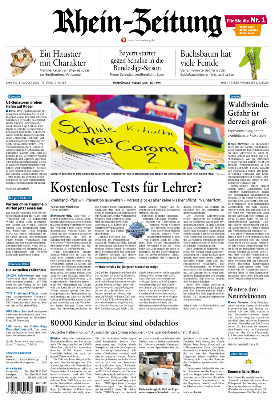 Rhein-Zeitung Kreis Ahrweiler vom Samstag, 08.08.2020