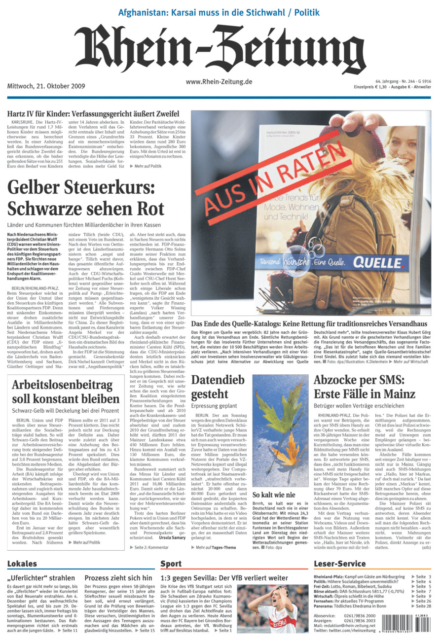 Rhein-Zeitung Kreis Ahrweiler vom Mittwoch, 21.10.2009
