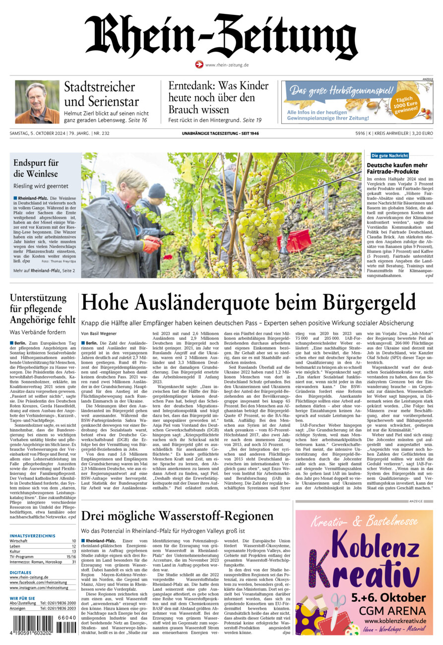 Rhein-Zeitung Kreis Ahrweiler vom Samstag, 05.10.2024