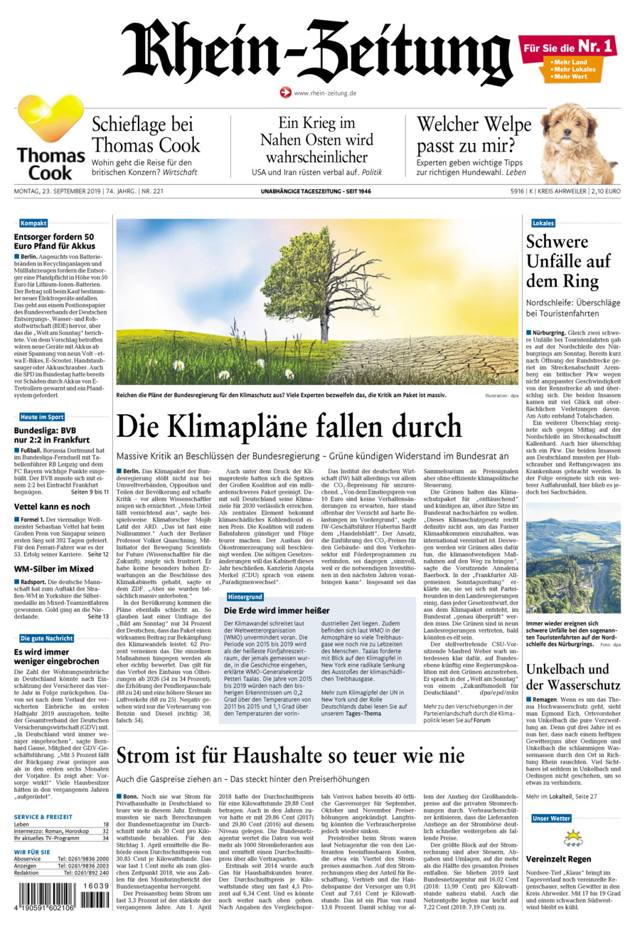 Rhein-Zeitung Kreis Ahrweiler vom Montag, 23.09.2019