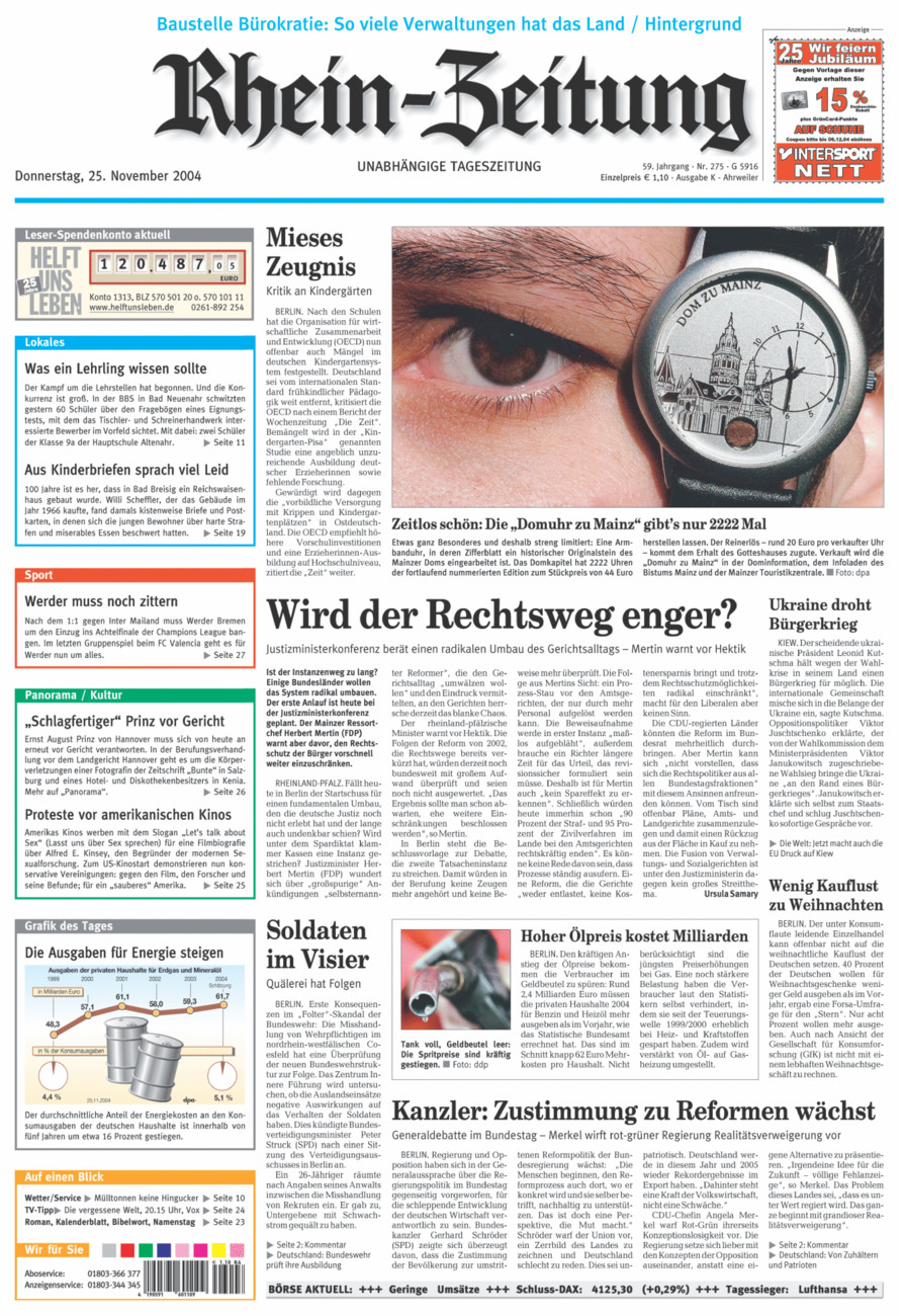Rhein-Zeitung Kreis Ahrweiler vom Donnerstag, 25.11.2004