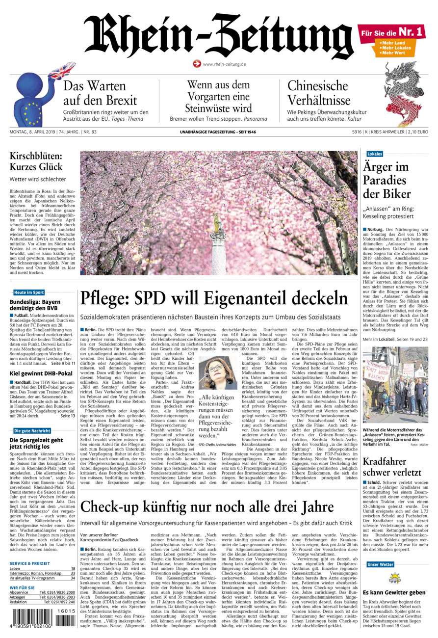 Rhein-Zeitung Kreis Ahrweiler vom Montag, 08.04.2019
