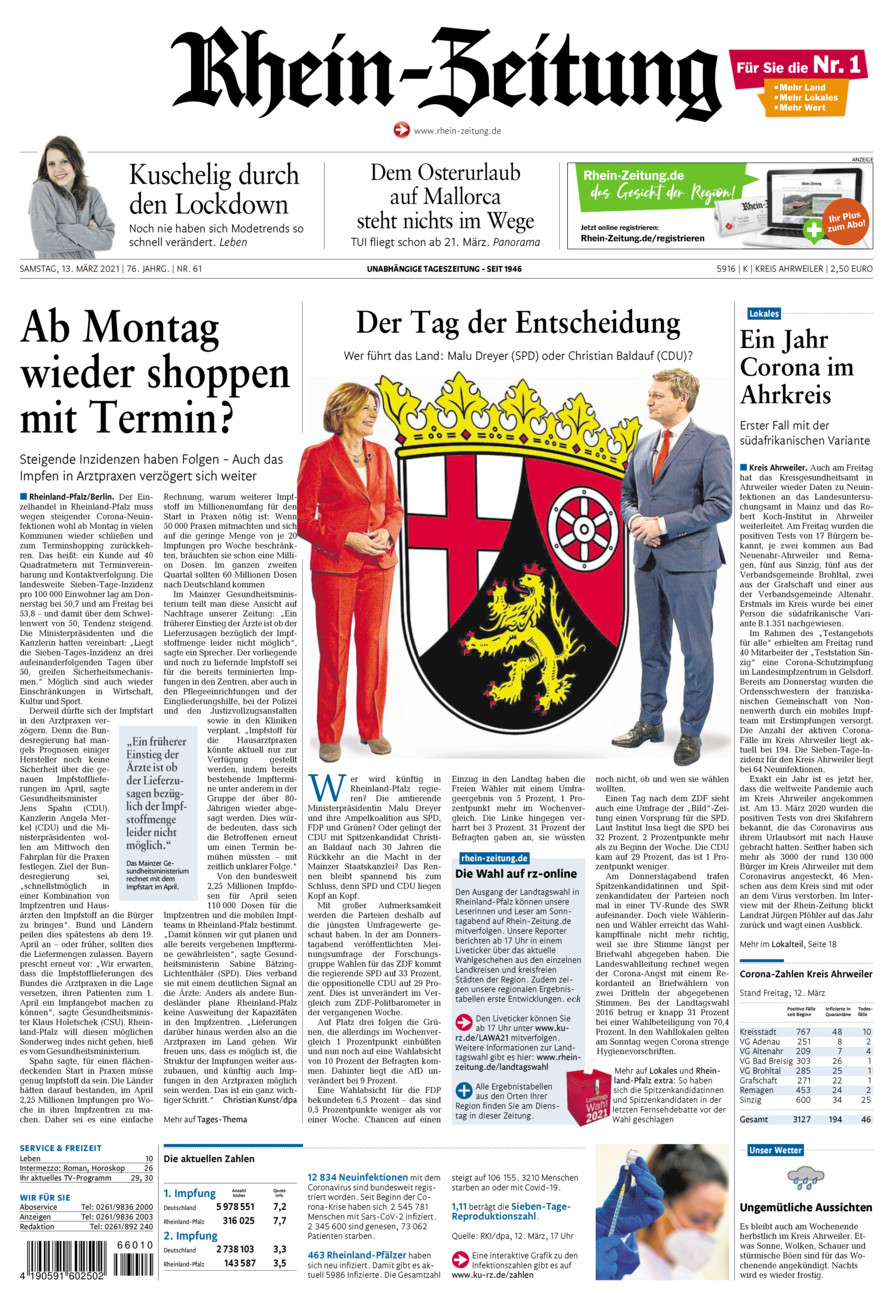 Rhein-Zeitung Kreis Ahrweiler vom Samstag, 13.03.2021