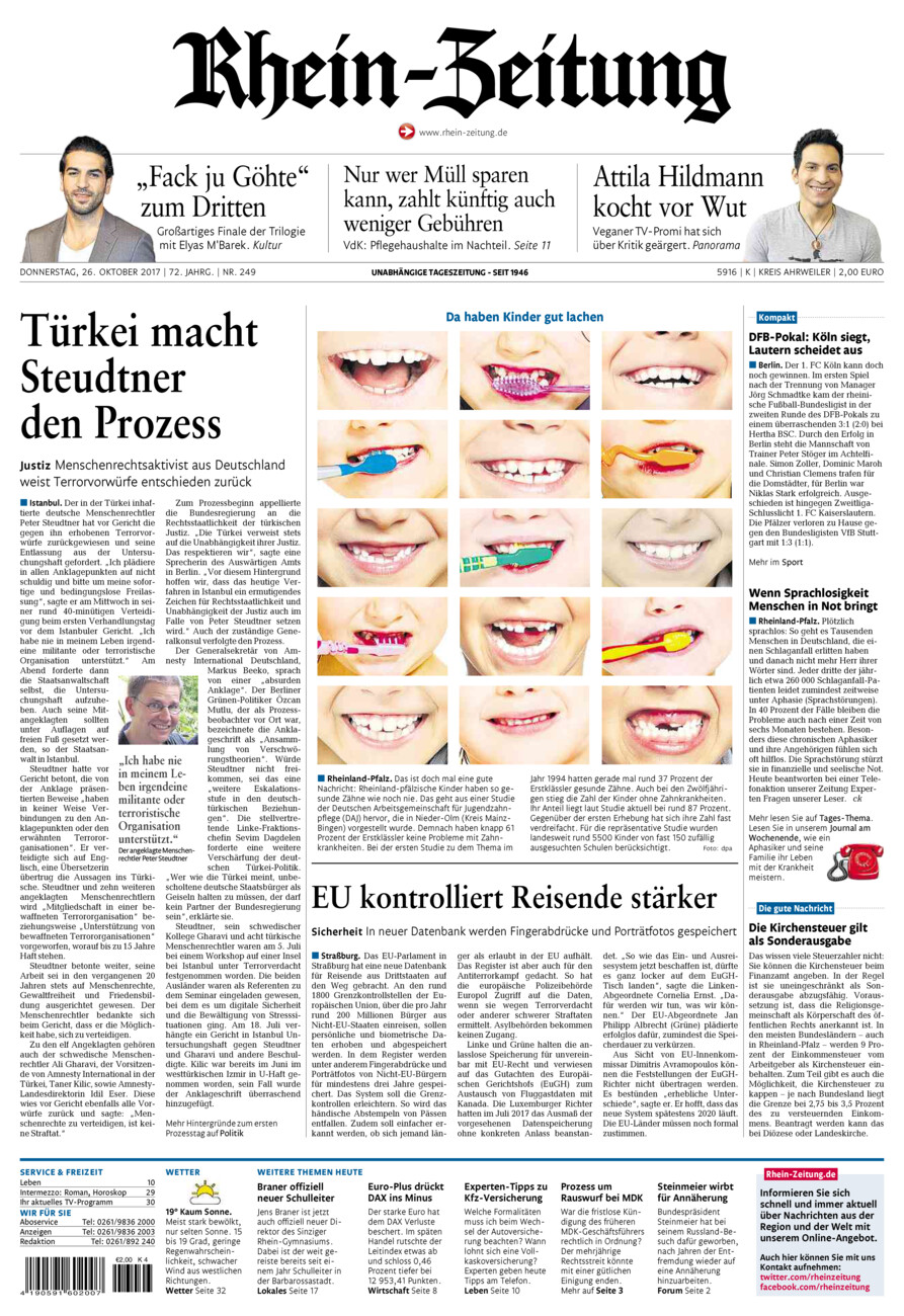Rhein-Zeitung Kreis Ahrweiler vom Donnerstag, 26.10.2017