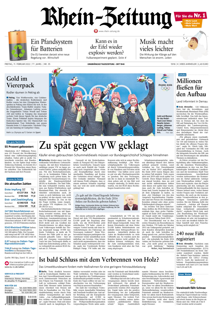 Rhein-Zeitung Kreis Ahrweiler vom Freitag, 11.02.2022