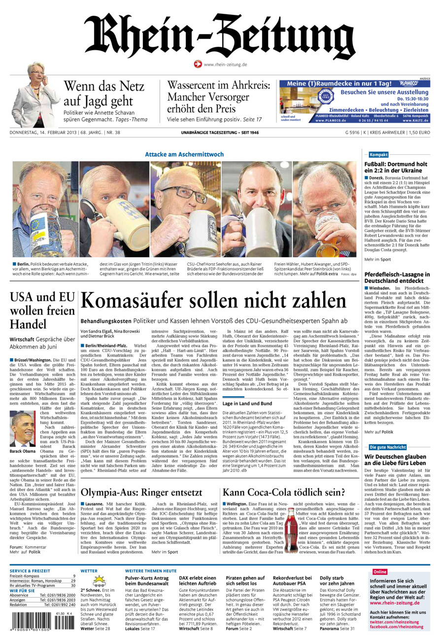 Rhein-Zeitung Kreis Ahrweiler vom Donnerstag, 14.02.2013