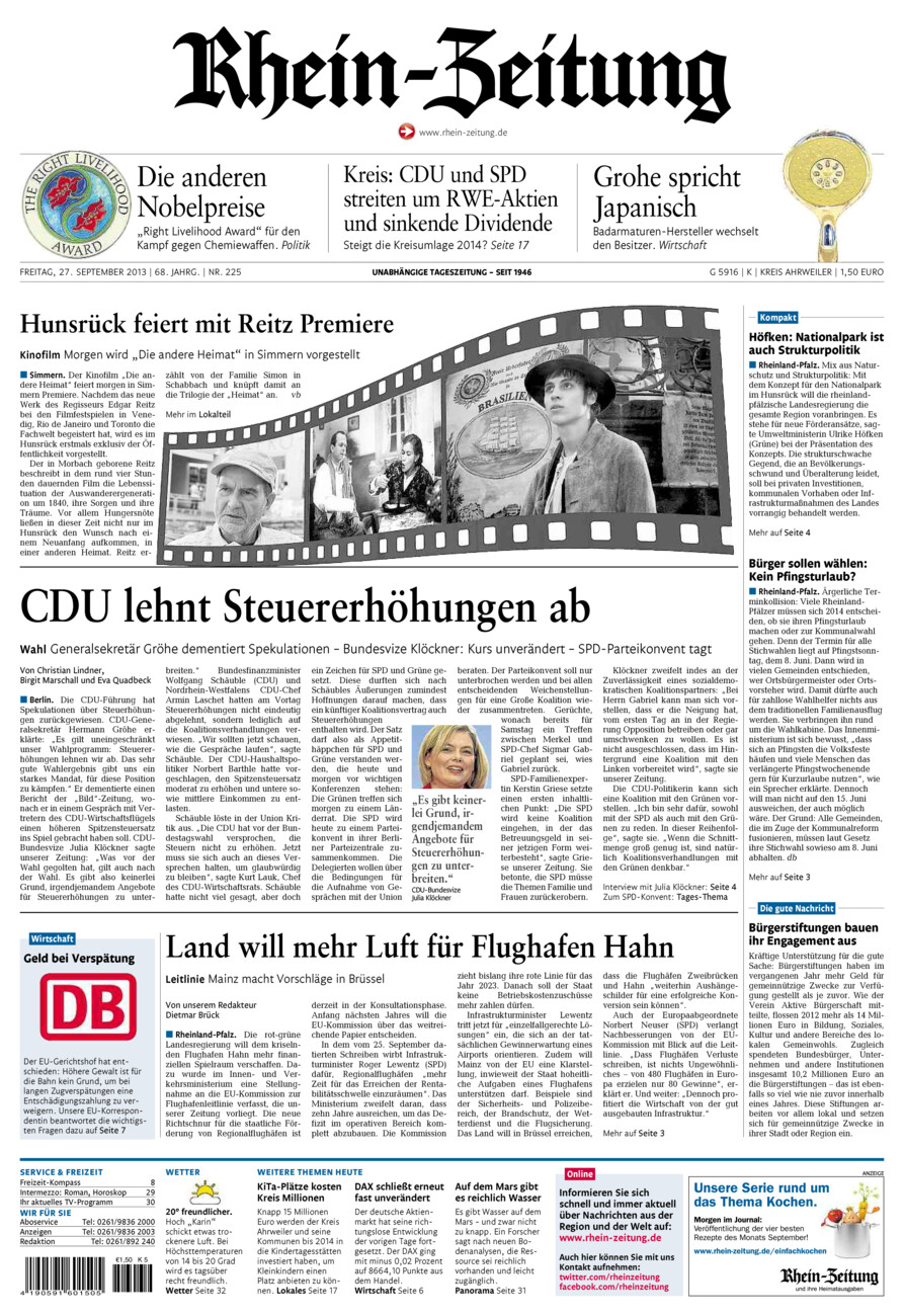 Rhein-Zeitung Kreis Ahrweiler vom Freitag, 27.09.2013