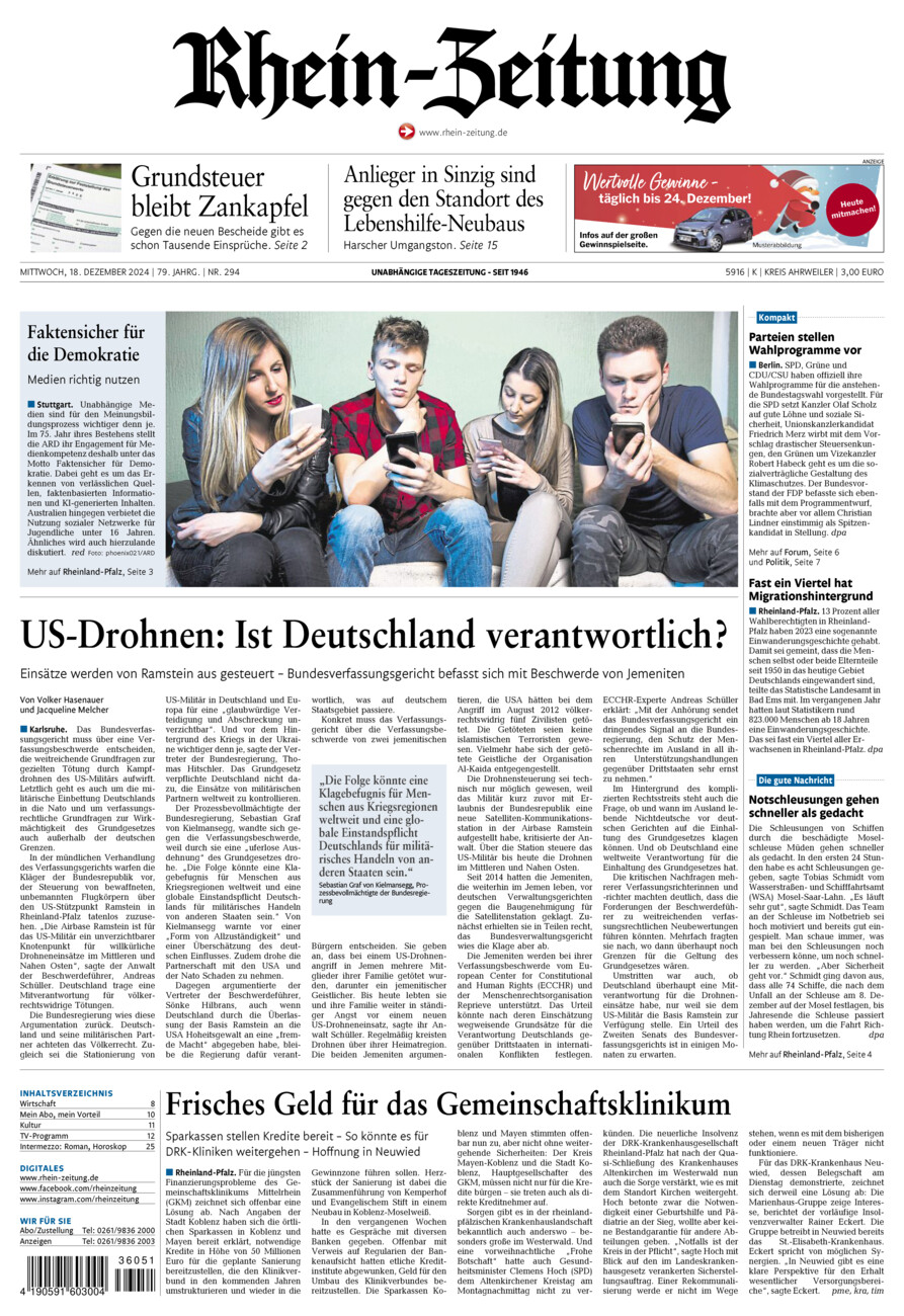 Rhein-Zeitung Kreis Ahrweiler vom Mittwoch, 18.12.2024