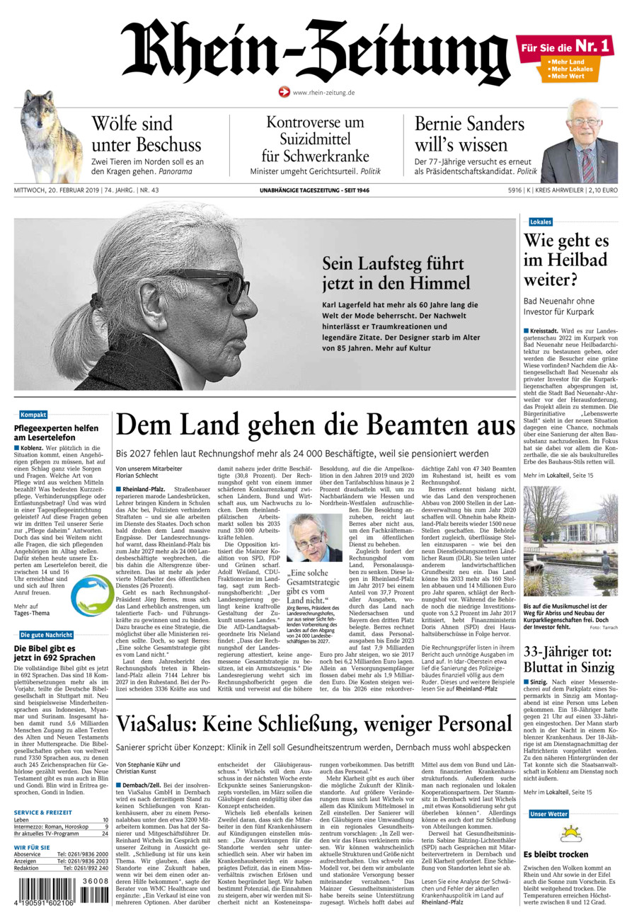 Rhein-Zeitung Kreis Ahrweiler vom Mittwoch, 20.02.2019