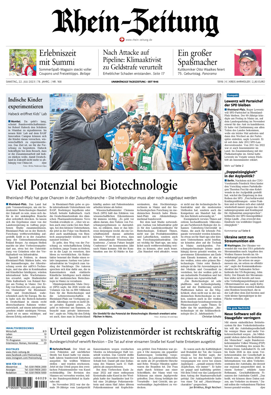 Rhein-Zeitung Kreis Ahrweiler vom Samstag, 22.07.2023