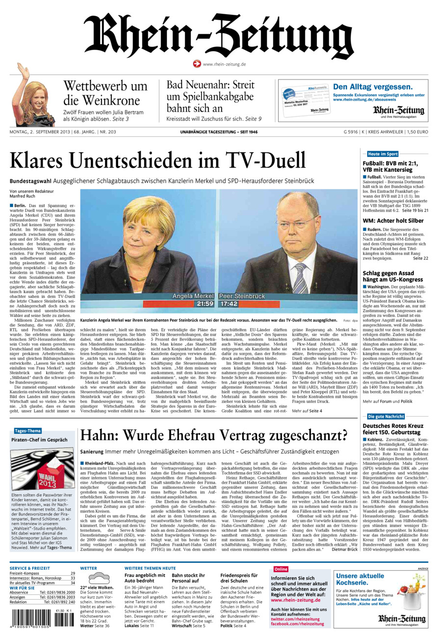 Rhein-Zeitung Kreis Ahrweiler vom Montag, 02.09.2013