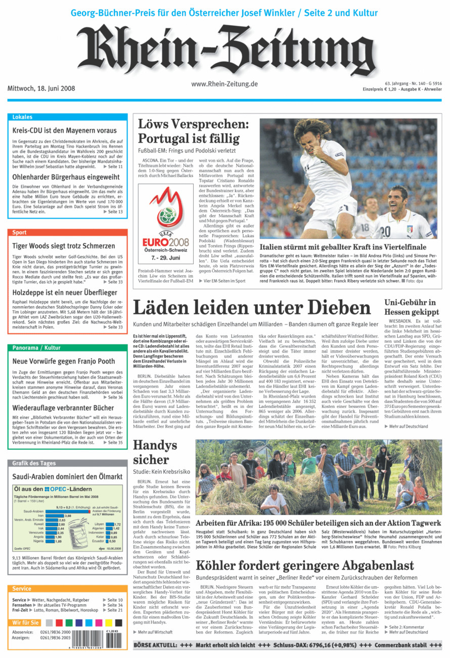 Rhein-Zeitung Kreis Ahrweiler vom Mittwoch, 18.06.2008