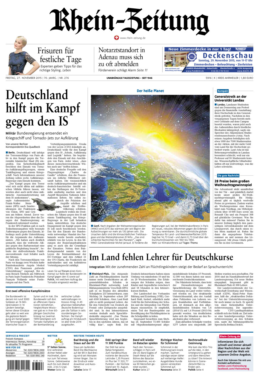 Rhein-Zeitung Kreis Ahrweiler vom Freitag, 27.11.2015