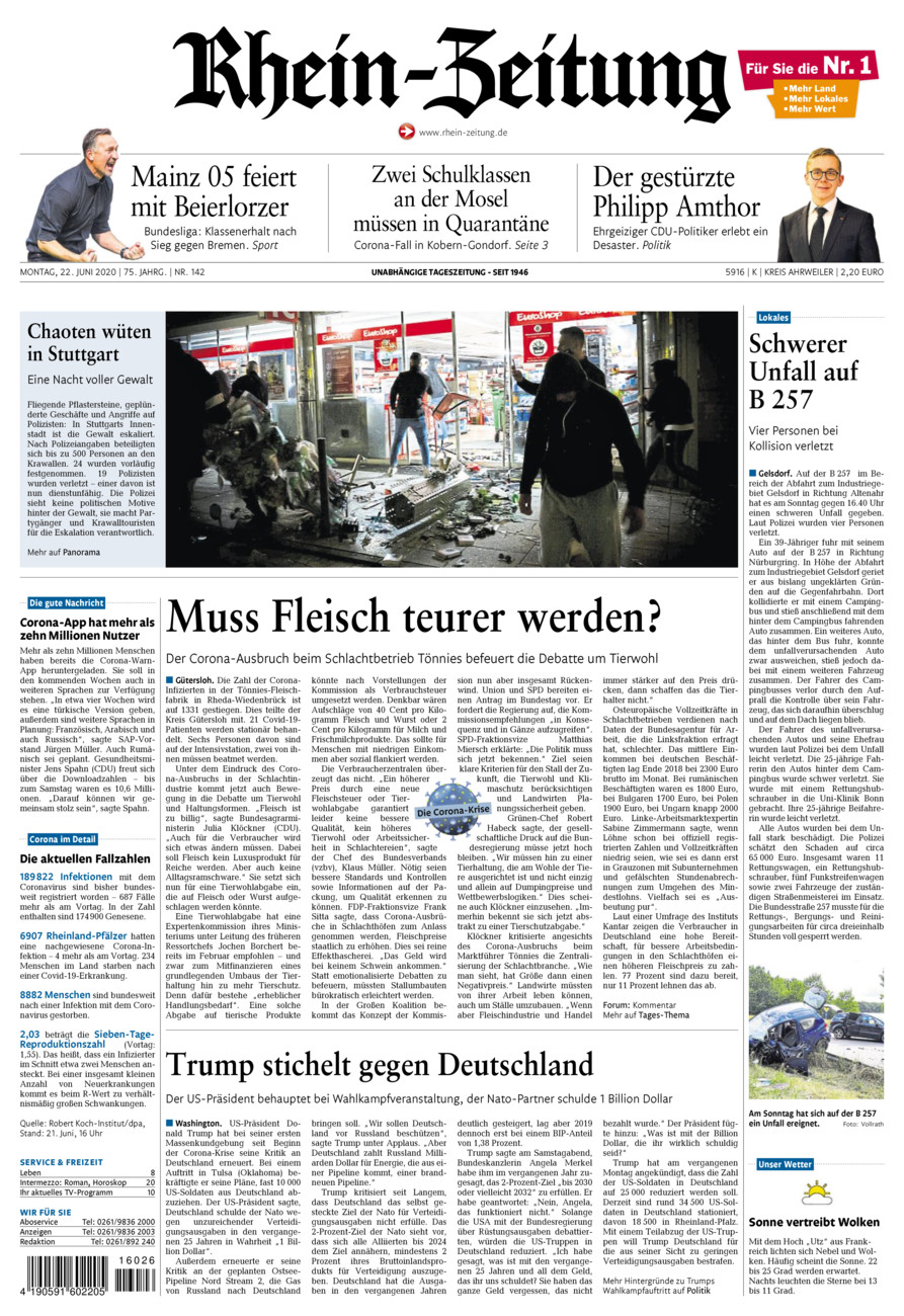 Rhein-Zeitung Kreis Ahrweiler vom Montag, 22.06.2020