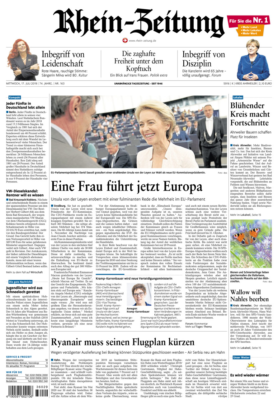 Rhein-Zeitung Kreis Ahrweiler vom Mittwoch, 17.07.2019