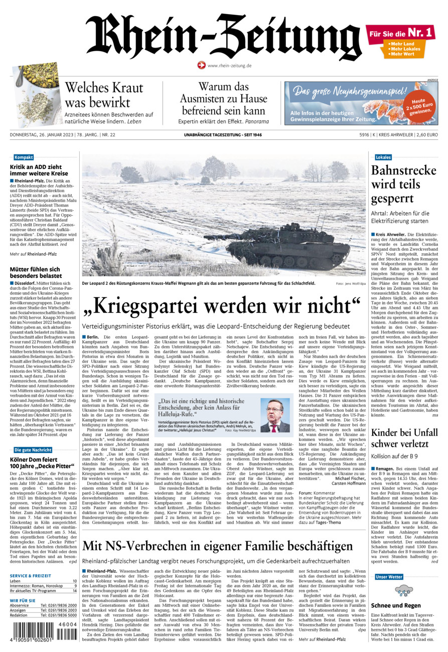 Rhein-Zeitung Kreis Ahrweiler vom Donnerstag, 26.01.2023