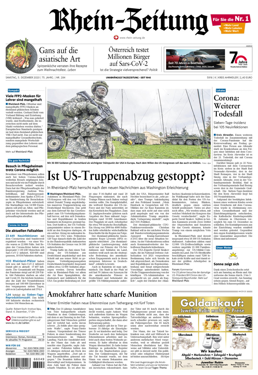 Rhein-Zeitung Kreis Ahrweiler vom Samstag, 05.12.2020