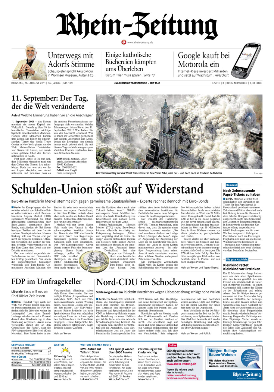 Rhein-Zeitung Kreis Ahrweiler vom Dienstag, 16.08.2011