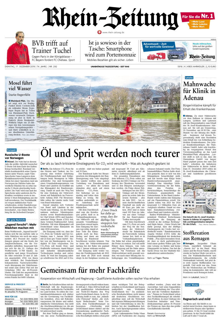 Rhein-Zeitung Kreis Ahrweiler vom Dienstag, 17.12.2019