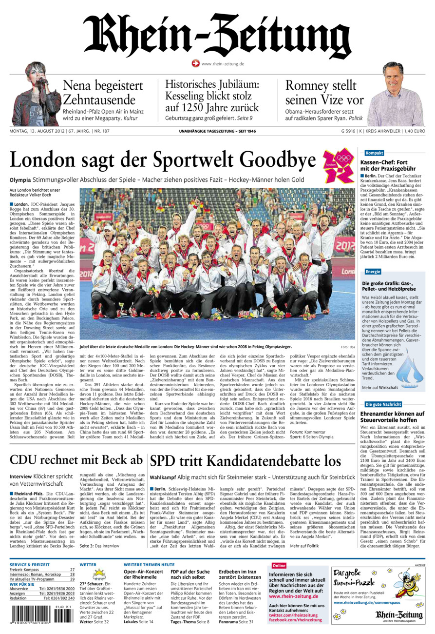Rhein-Zeitung Kreis Ahrweiler vom Montag, 13.08.2012