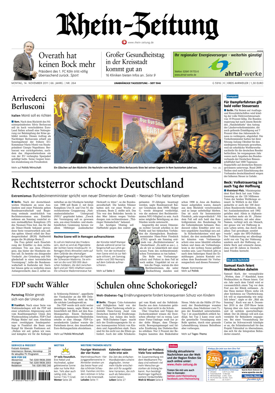 Rhein-Zeitung Kreis Ahrweiler vom Montag, 14.11.2011