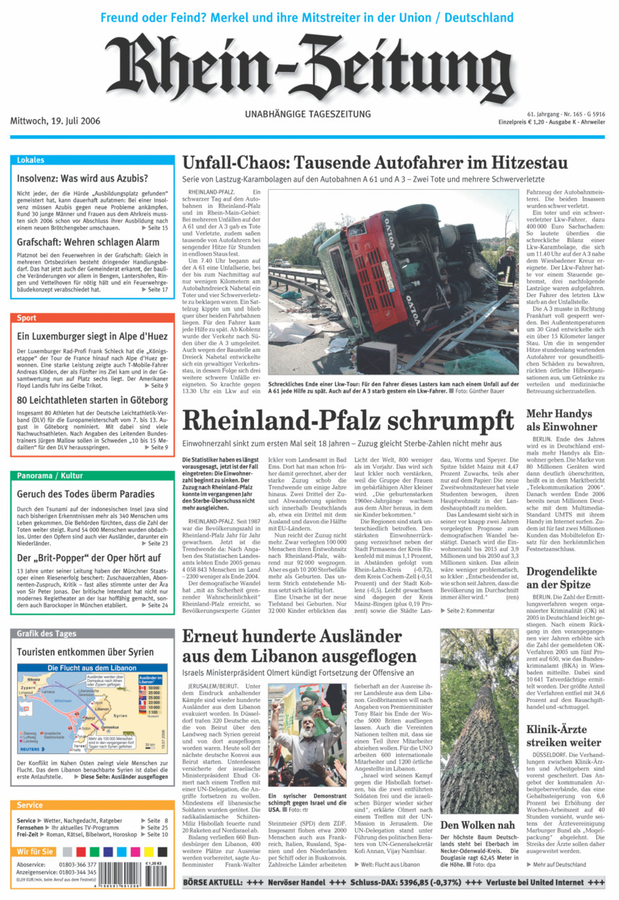 Rhein-Zeitung Kreis Ahrweiler vom Mittwoch, 19.07.2006