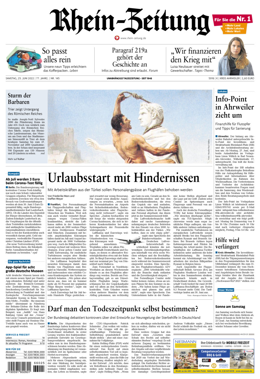 Rhein-Zeitung Kreis Ahrweiler vom Samstag, 25.06.2022