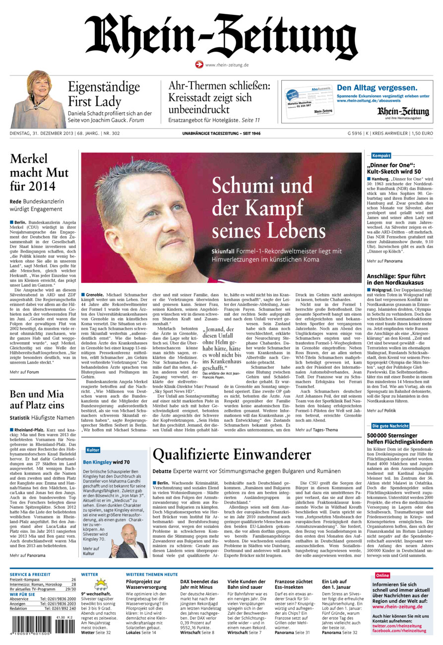 Rhein-Zeitung Kreis Ahrweiler vom Dienstag, 31.12.2013