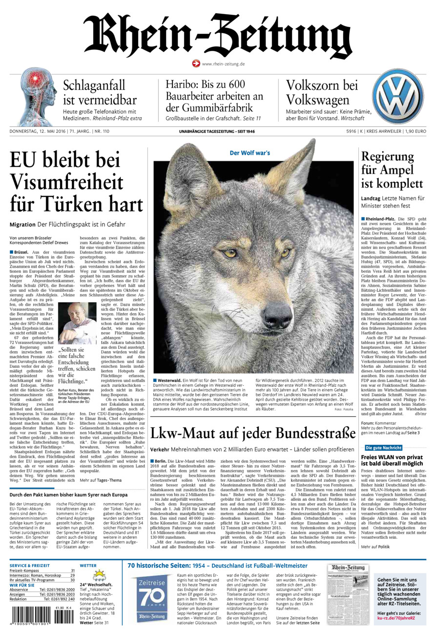 Rhein-Zeitung Kreis Ahrweiler vom Donnerstag, 12.05.2016