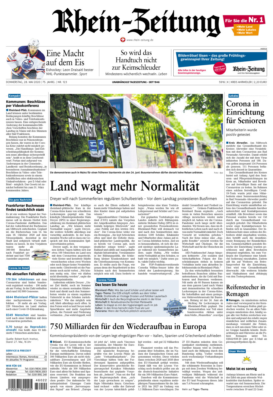 Rhein-Zeitung Kreis Ahrweiler vom Donnerstag, 28.05.2020