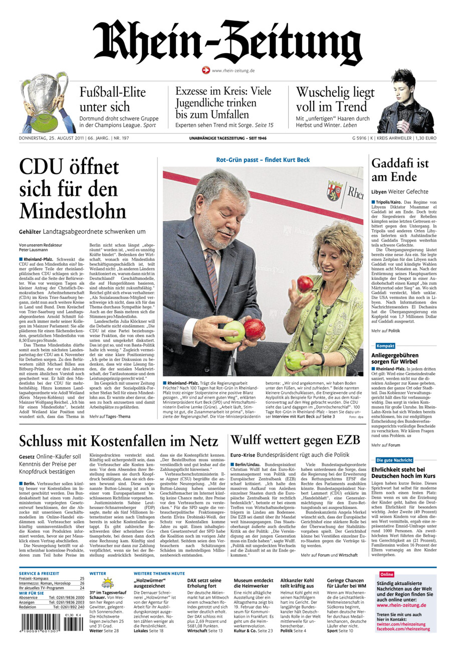 Rhein-Zeitung Kreis Ahrweiler vom Donnerstag, 25.08.2011