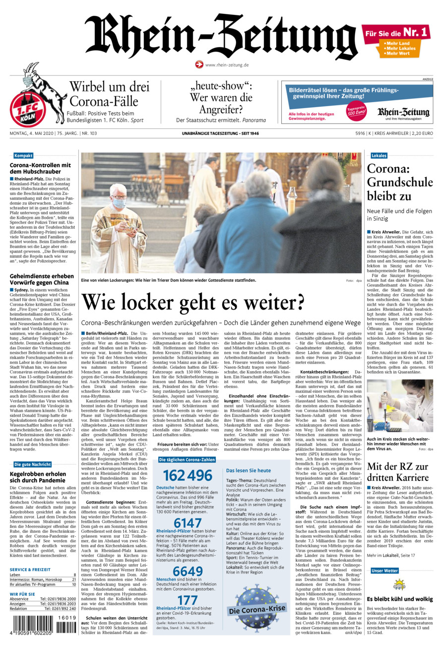 Rhein-Zeitung Kreis Ahrweiler vom Montag, 04.05.2020