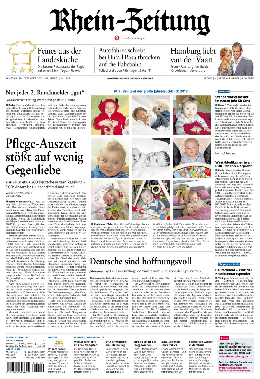 Rhein-Zeitung Kreis Ahrweiler vom Samstag, 29.12.2012