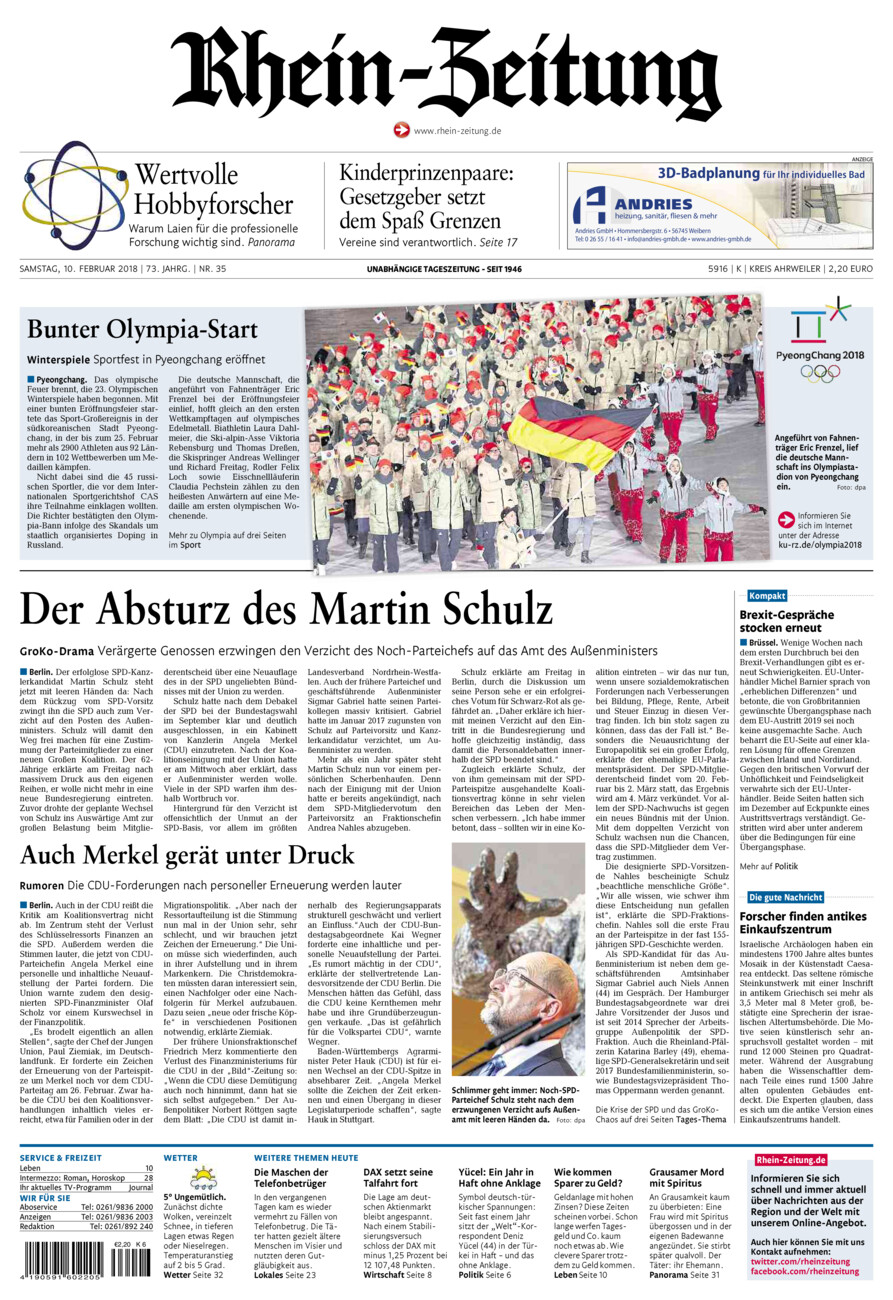Rhein-Zeitung Kreis Ahrweiler vom Samstag, 10.02.2018