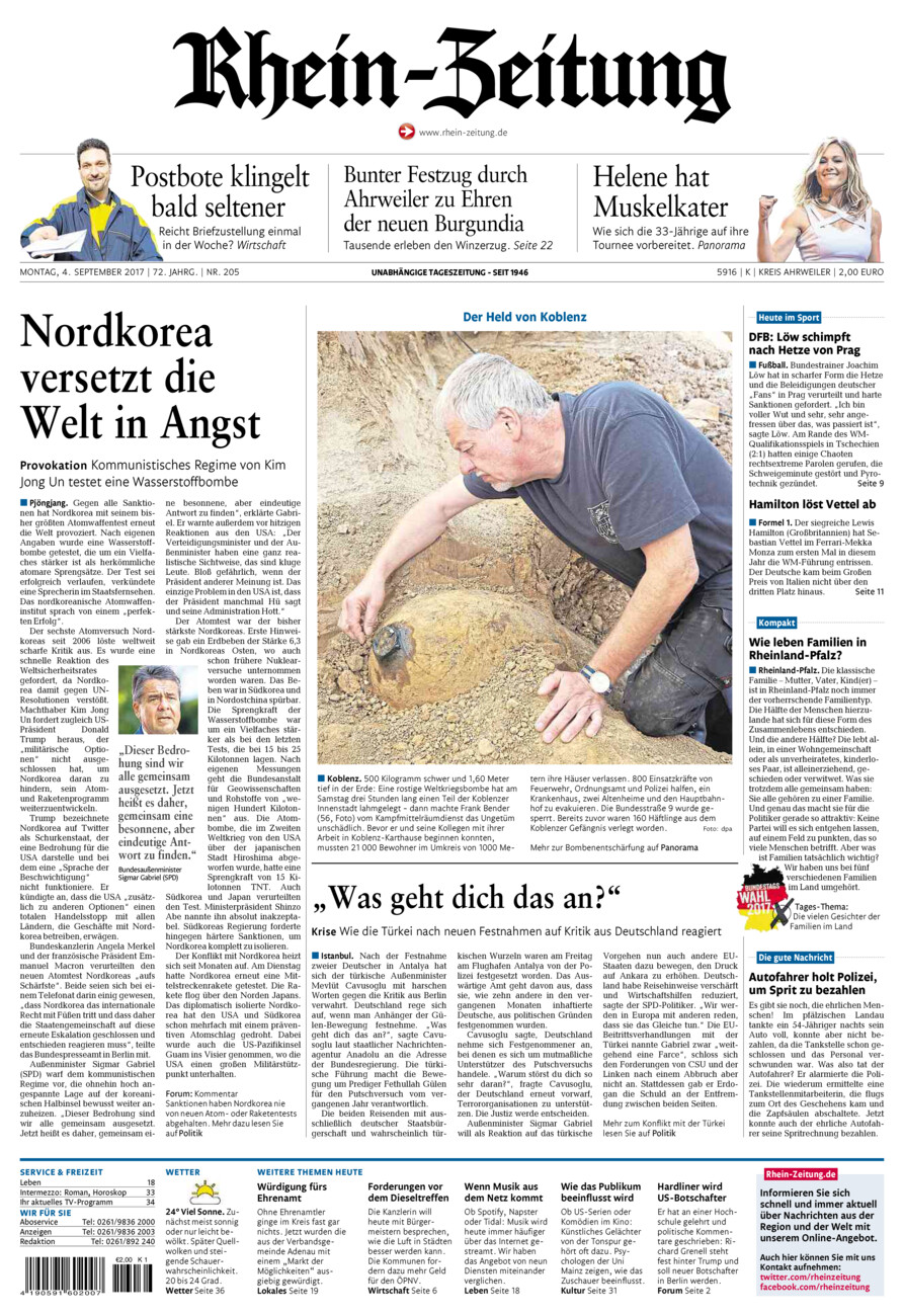 Rhein-Zeitung Kreis Ahrweiler vom Montag, 04.09.2017