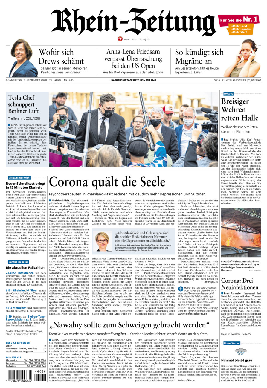 Rhein-Zeitung Kreis Ahrweiler vom Donnerstag, 03.09.2020