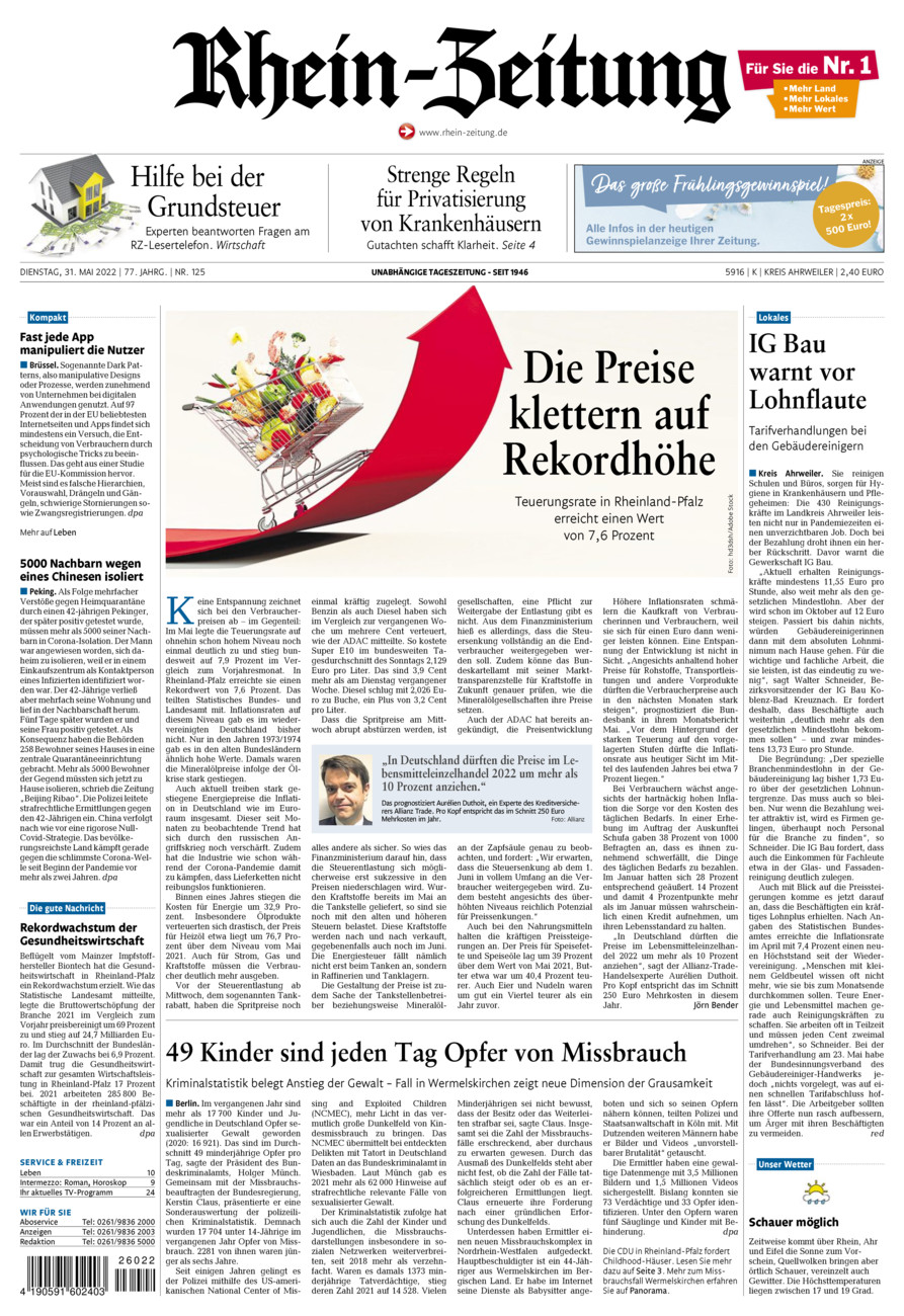 Rhein-Zeitung Kreis Ahrweiler vom Dienstag, 31.05.2022