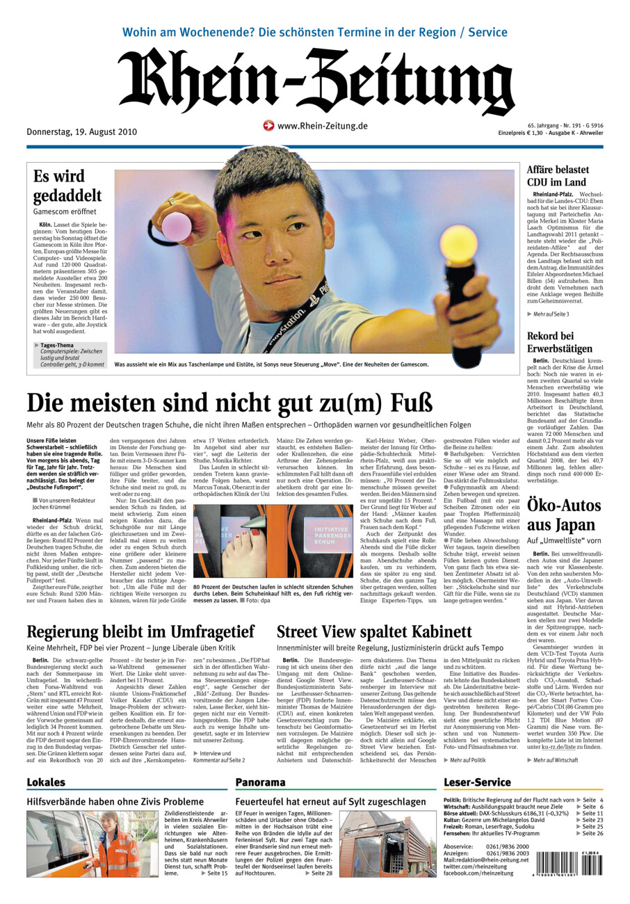 Rhein-Zeitung Kreis Ahrweiler vom Donnerstag, 19.08.2010