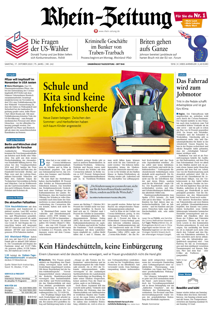 Rhein-Zeitung Kreis Ahrweiler vom Samstag, 17.10.2020