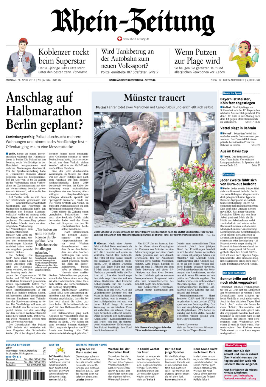 Rhein-Zeitung Kreis Ahrweiler vom Montag, 09.04.2018